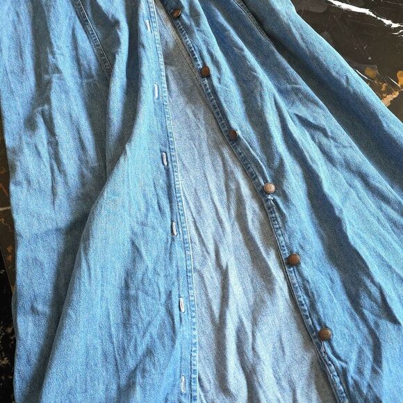 Vintage Cotton Denim Maxi Button Up Maxi dress Sz L Chambray V Neck Short Sleeve - Picture 13 of 13